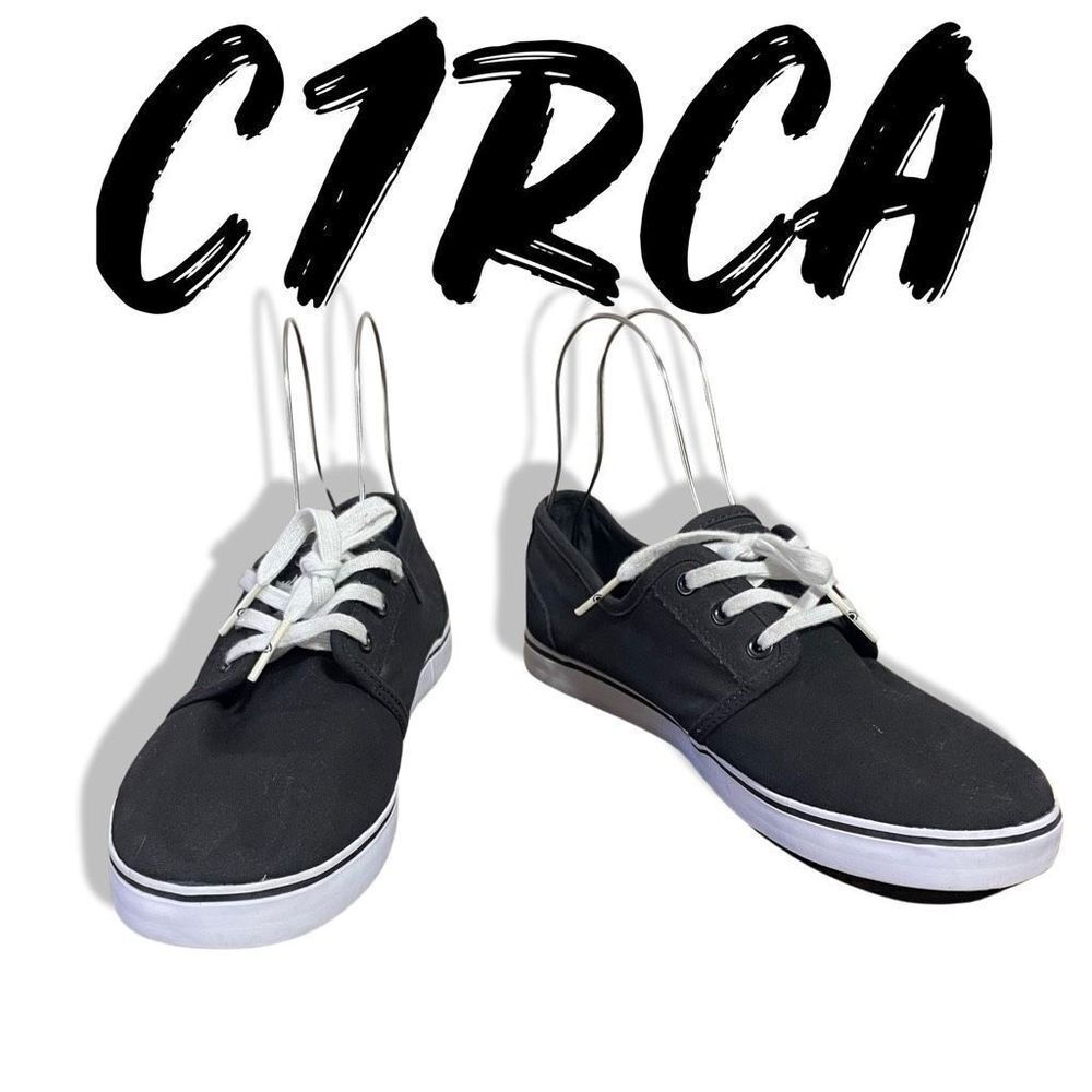 C1RCA Men’s Quality Skateboard Shoes, Black Canvas w/ White Bottom Sole, Size 10